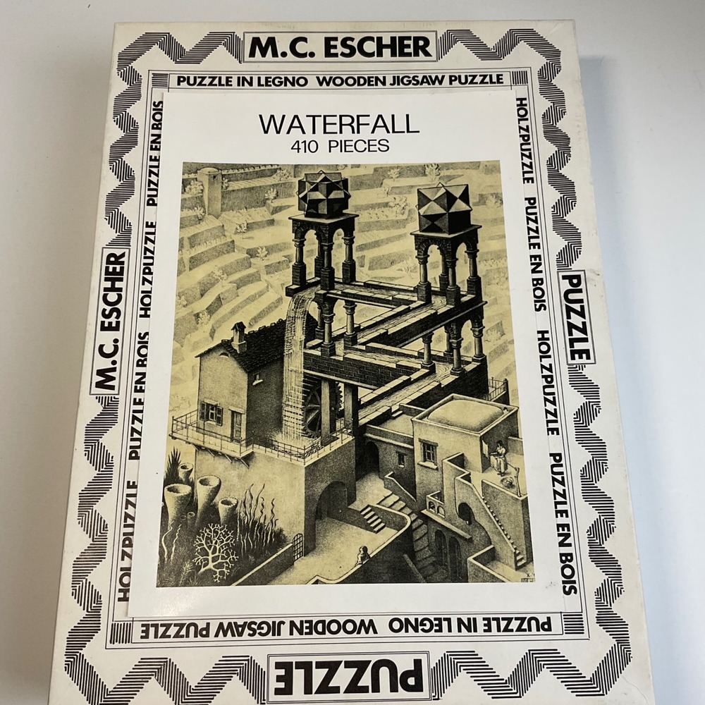 M.C. Escher Waterfall Wooden Jigsaw Puzzle 410 Pieces Made in England Vintage